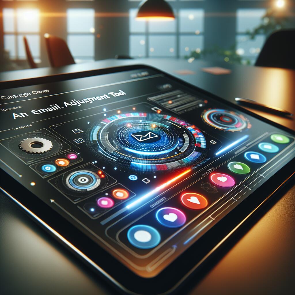 Illustration of an Android tablet showcasing Gmail's new slider feature in a modern workspace, emphasizing functionality and user experience.