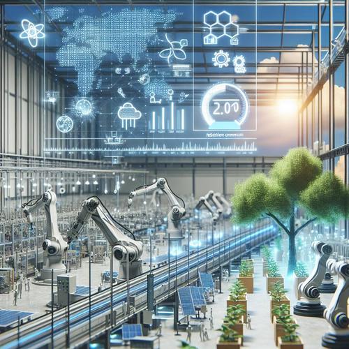 Modern AI-driven manufacturing facility focusing on sustainability and supply chain management