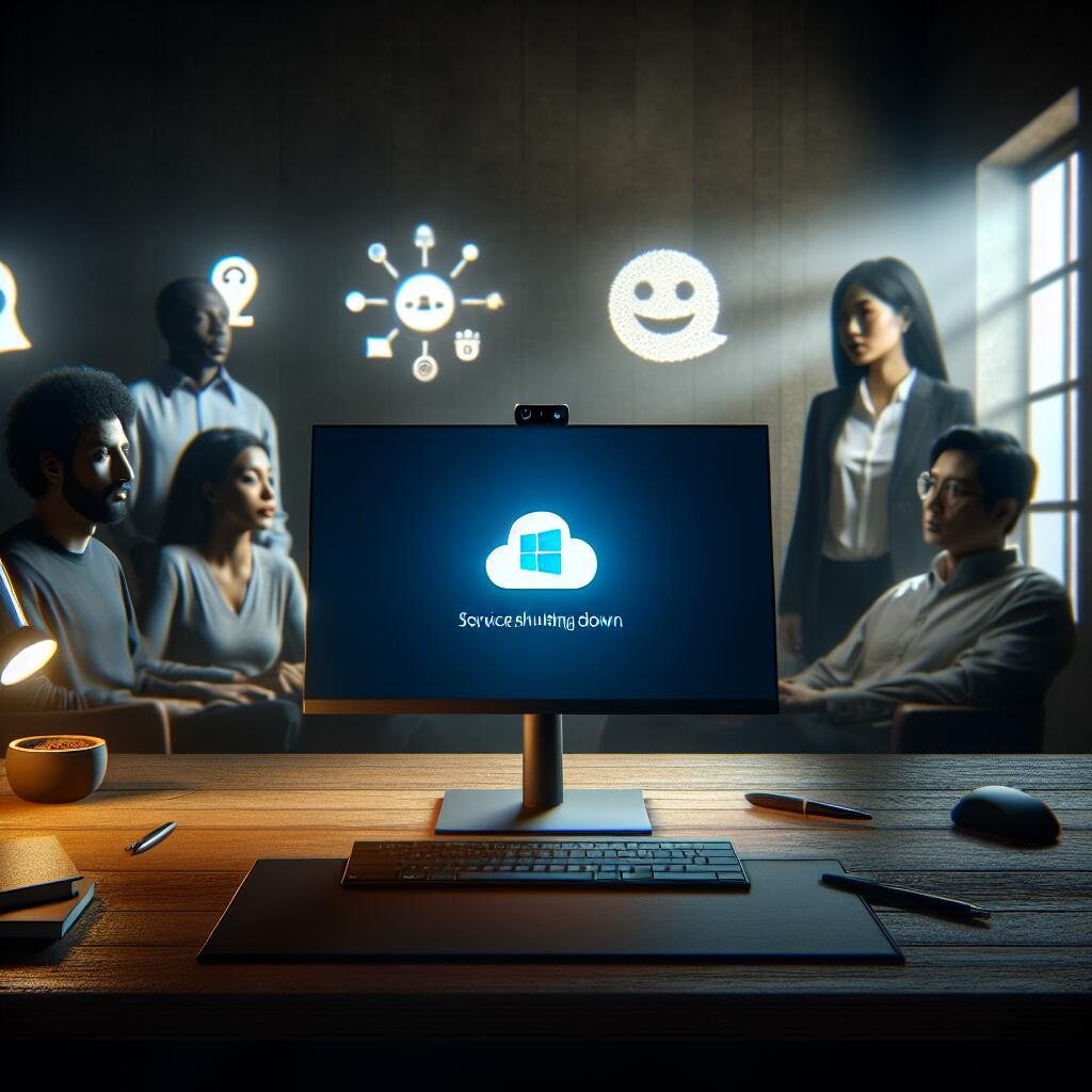 An empty desk with Skype shutting down message while people use alternative video calling apps.