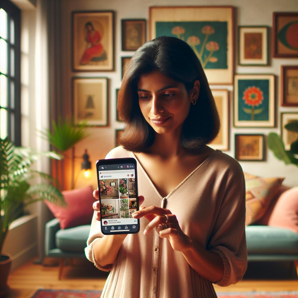 User exploring Pinterest's AI visual search feature in a stylish living room