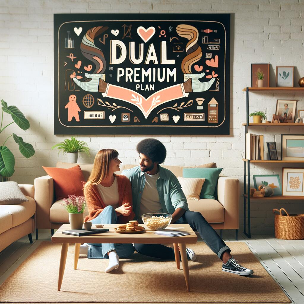 Couple enjoying YouTube together in a cozy living room, promoting YouTube's Dual Premium Plan for Couples.