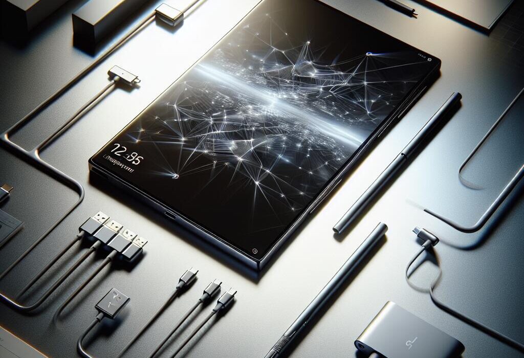 A Microsoft Surface laptop on a modern desk with USB-C accessories, representing the transition to USB-C technology.