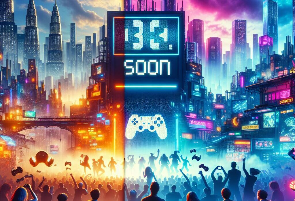 A vibrant cityscape with a countdown timer showcasing the excitement for GTA VI amid a release delay.