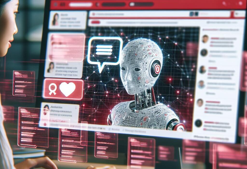 A cozy workspace with a person contemplating on a laptop while viewing Reddit's interface showcasing AI bot verification.