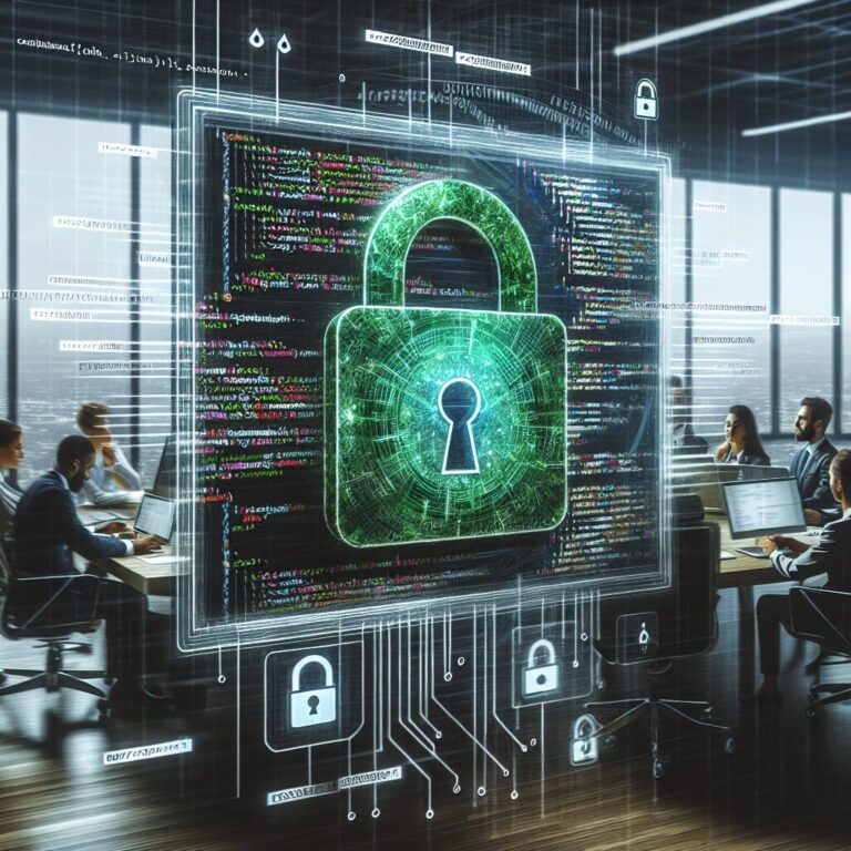 Modern office scene illustrating code security with a prominent green padlock overlay, symbolizing Ox Security's recent funding.