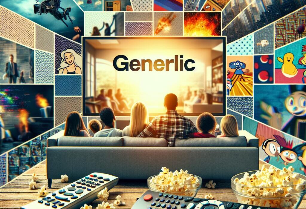 Family enjoying Disney+ streaming on a cozy living room TV, surrounded by Disney merchandise and snacks.