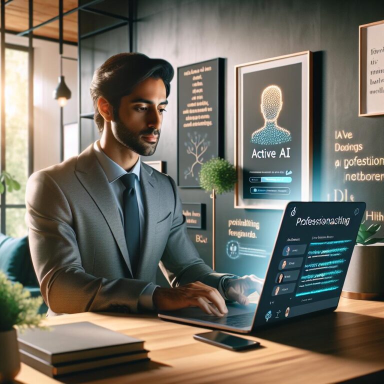 Person using LinkedIn's new AI tool on a laptop in a bright modern office, showcasing job listings and personalized job recommendations.