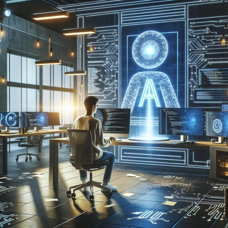 Developer working with AI-powered web search API on multiple screens in a modern tech workspace