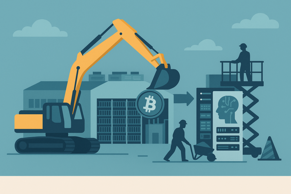 Bitcoin mining facility under construction for AI and HPC tasks.
