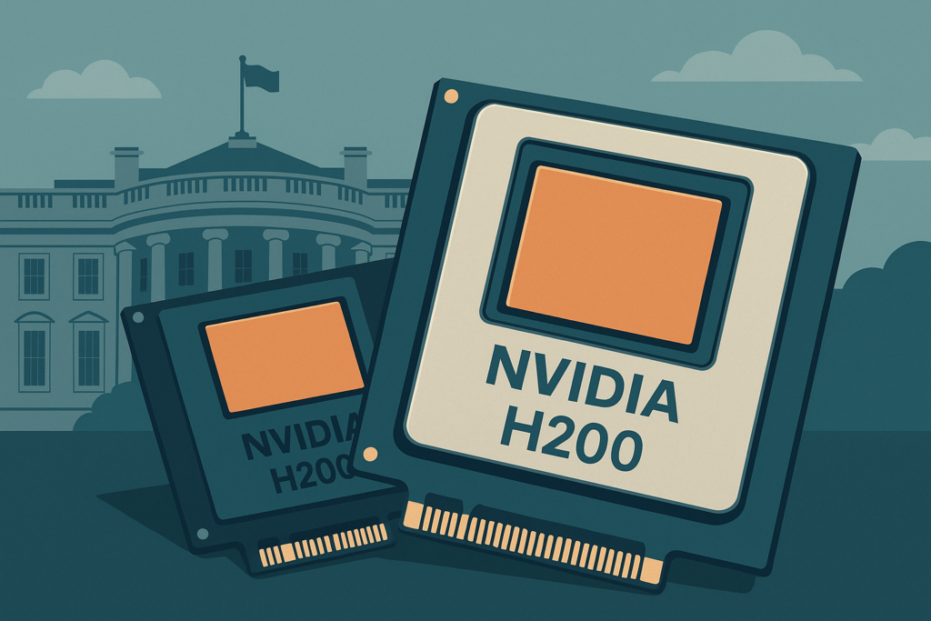 Nvidia H200 AI GPU chips in front of the White House.
