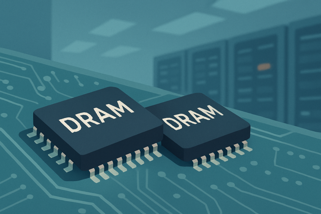 RAM Shortage Drives Up Prices Across Tech Industry Close-up of DRAM memory chips on a circuit board in a data center.
