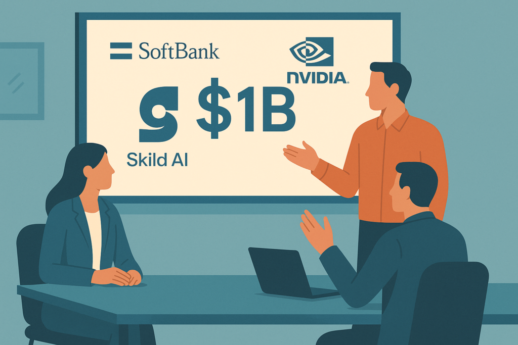 SoftBank and Nvidia logos on a presentation screen in a meeting room.