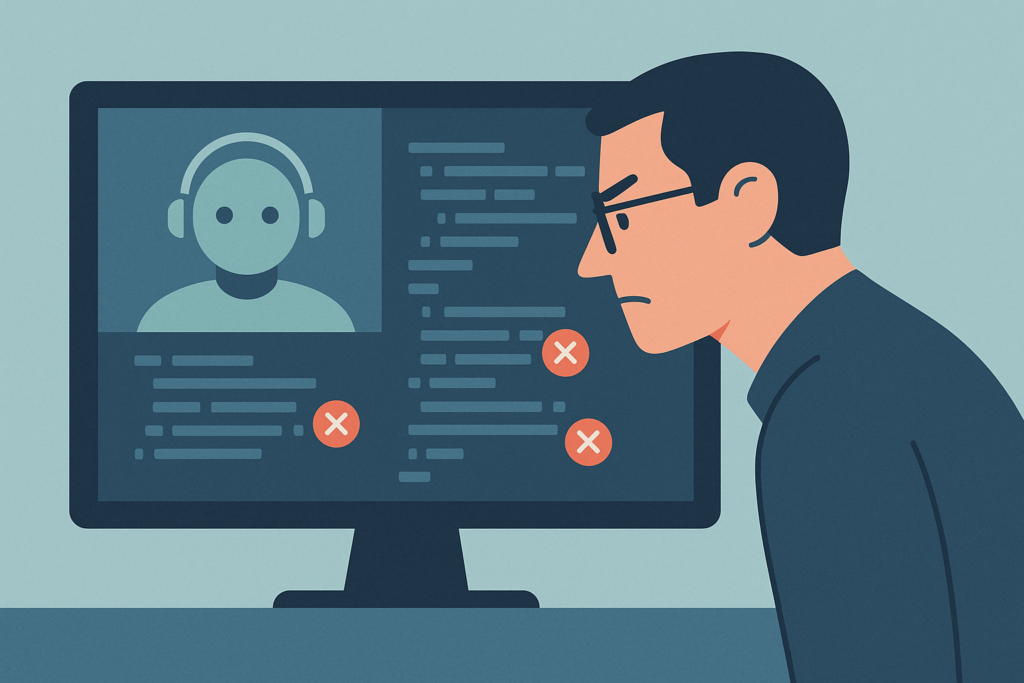 AI coding agent interface with code snippets and developer oversight.