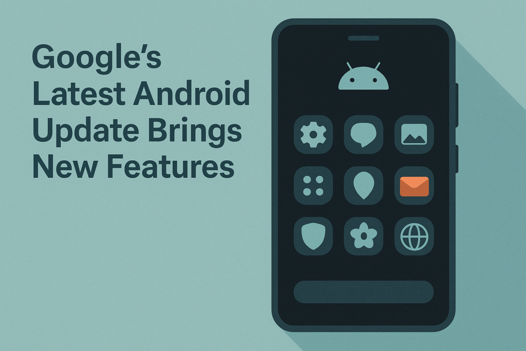 Smartphone showing Android update with custom icons and dark mode.