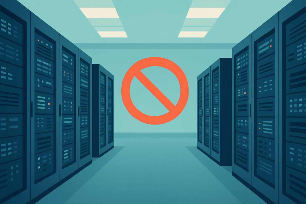 A modern data center with rows of servers, representing OpenAI's infrastructure.
