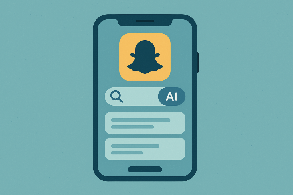 Smartphone displaying Snapchat app with Perplexity AI search feature.