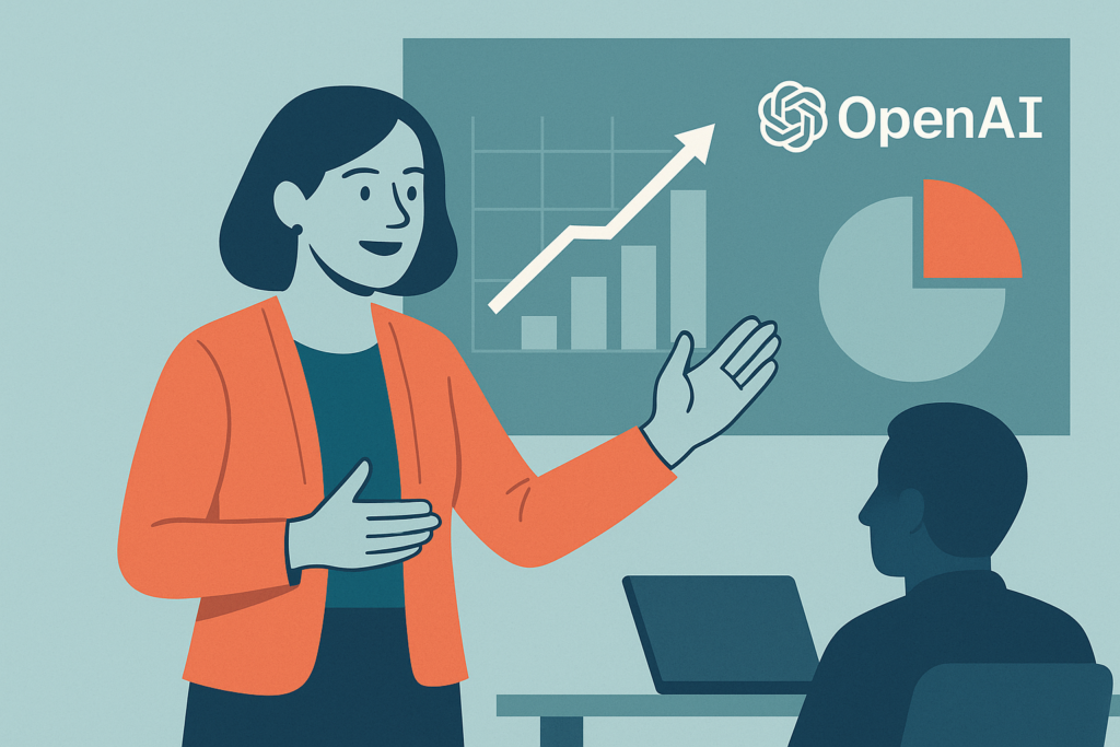 Denise Dresser at OpenAI headquarters discussing strategy.