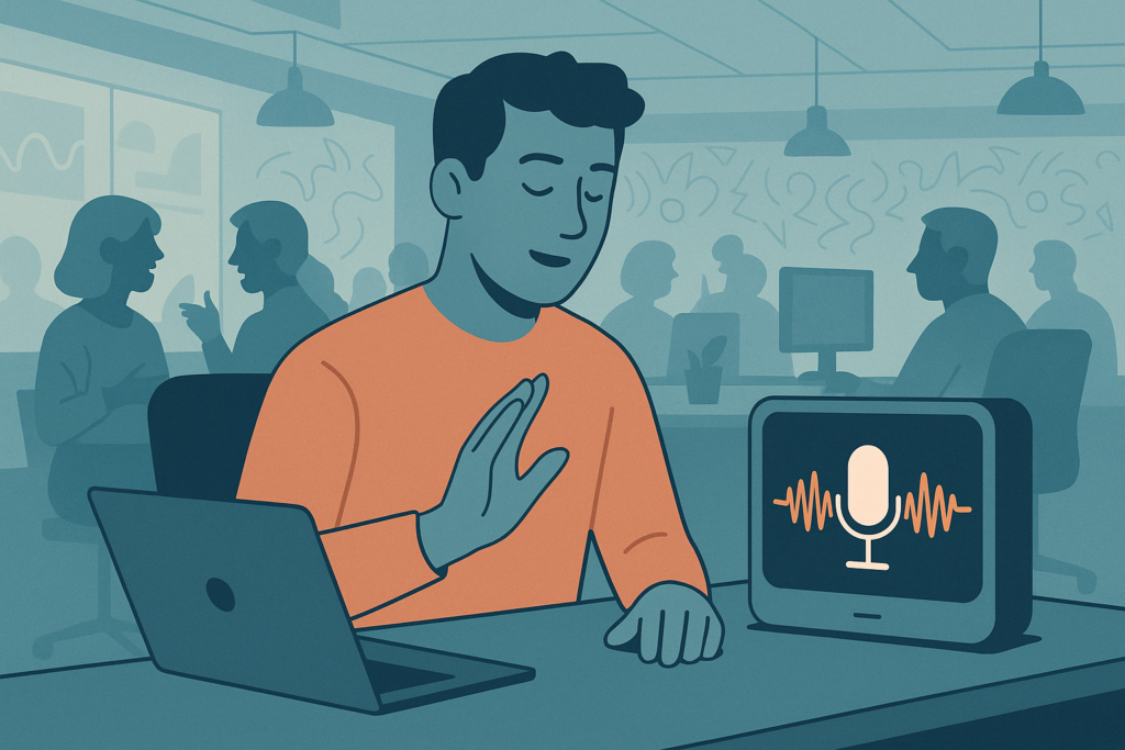 Subtle Computing device capturing voice in a noisy office environment.