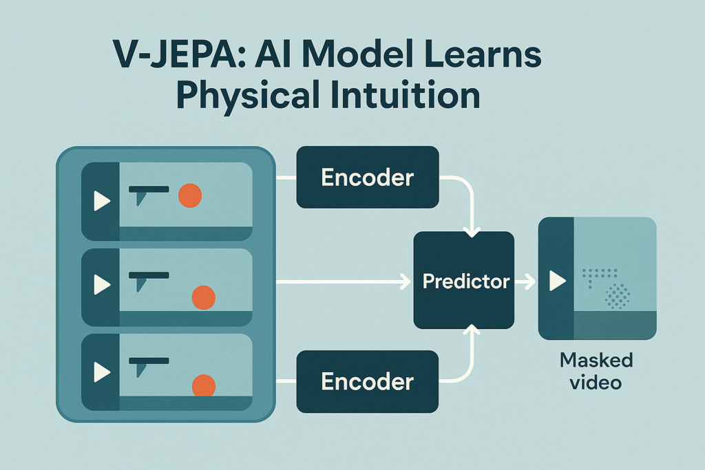 Diagram of V-JEPA AI model architecture with encoders and predictor.